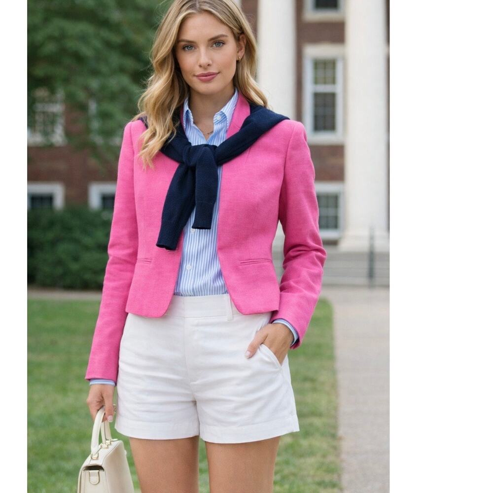 J. Crew Broadway Blazer Linen Blend Pink Size 10 preppy chic resort wear Jacket